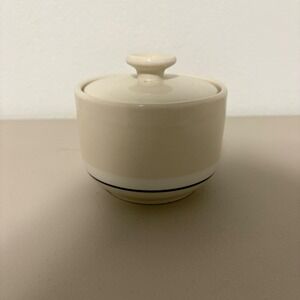 Vintage Gibson Housewares China White Sugar Bowl w/lid Green & Blue Band